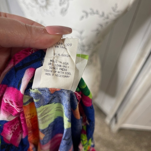 Vintage 90s Paris Sport Club Bright Floral Top Button Shirt Size Medium Tropical - Picture 3 of 4